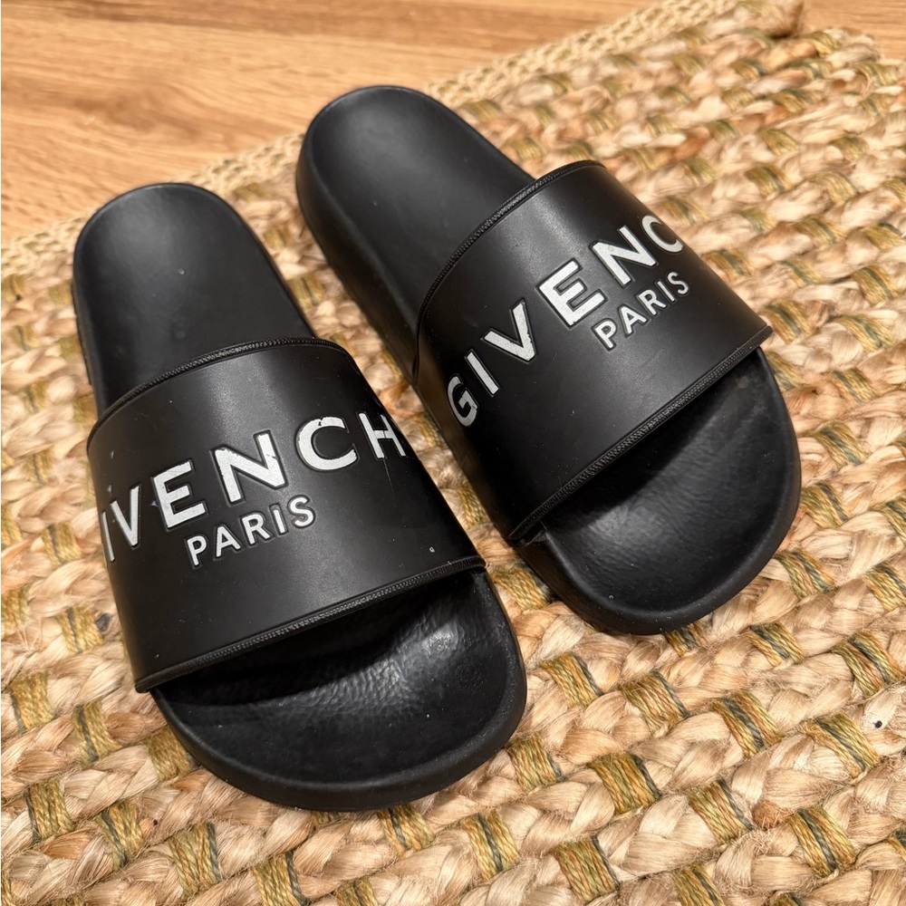 Givenchy Black Slides with White Logo